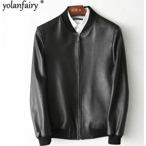 YOLANFAIRY 100%Real Leather Jacket Men Geniune Sheepskin Leather Coat Jacket Spring Autumn Jaqueta De Couro KFS180196-2 MF146