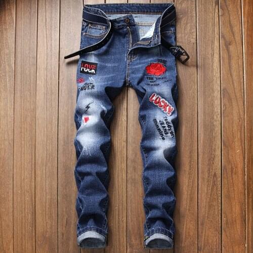 2021 Men’s New style Slim Jeans,High Stretch Washed Denim Long Pants,Stylish Embroidery Casual Jeans