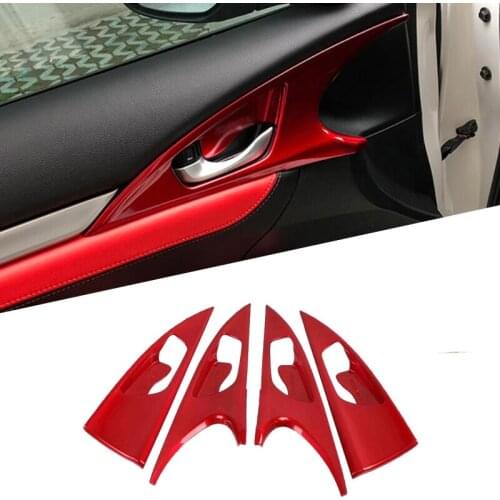 Red Interior Mouldings Inner Door Handle Bowl Panel Cover Trim For Honda Civic 10th 2016 2017 2018 2019 LHD