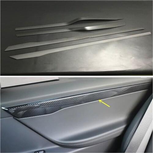 Carbon Fiber Made Car Interior Door Strip Panel Trim Sticker For Tesla Model X 2016 - 2019 Decoration Protection