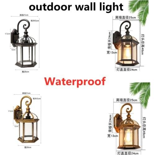 Outdoor Lighting American Retro Wall Lamp Waterproof Outdoor Wall Light LED E27 Balcony For Decor Ations Garden H:39.5CM/46cm