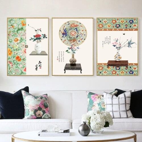 Chinese style Wall Art Canvas Art Painting Posters and Prints Flower Vase Wall Pictures Decor for Living Room Decoration Home