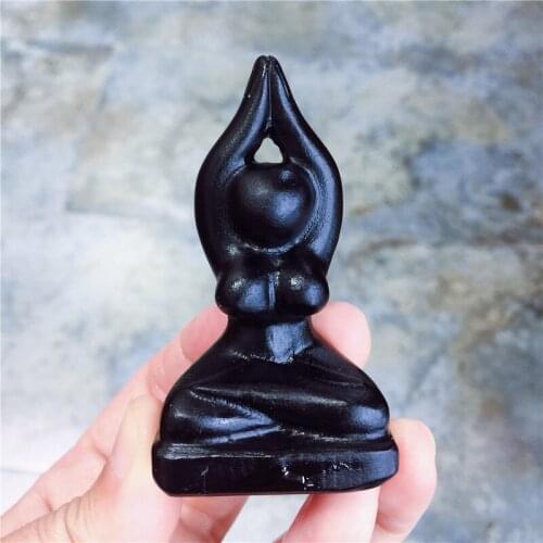 Natural Black Obsidian Crystal Stone Yoga Motion Beauty Figurine Hand Carved Energy Crafts Home Decoration As Gift