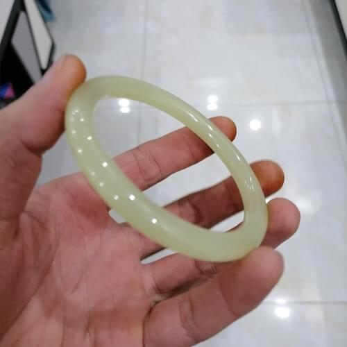 Natural Chinese White Jade Hand Carved Wide Band Bracelet Fashion Boutique Jewelry Mens and Womens Wood Grain Bracelet