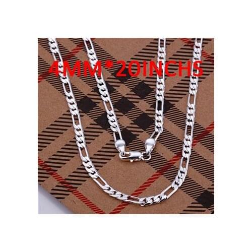 New Top Quality Silver color Plated & Stamped S925 4mm Figaro mens chains necklace for women mens jewerly wholesale 16-30inch