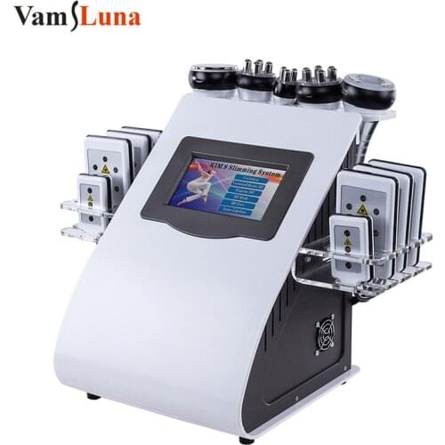 New 6 In 1 Ultrasonic 40K Cavitation Vacuum Radio Frequency Laser 8 Pads Lipo Laser Slimming Machine for Home Use