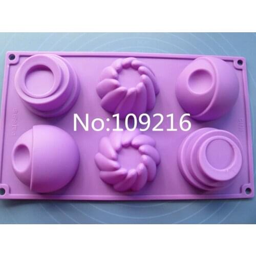 Wholesale!!! 1pcs 6Holes Geometric Shape Food Grade Silicone Cake/Chocolate/Pudding/Jelly/Ice DIY mold