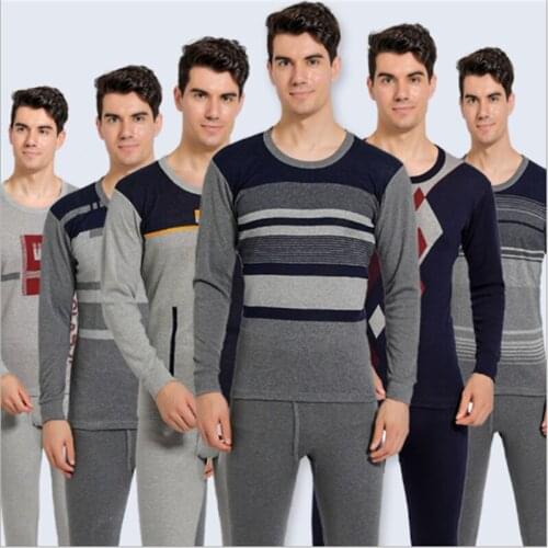 Fall new mens cotton jacquard suit round neck thin cotton sweater thermal underwear