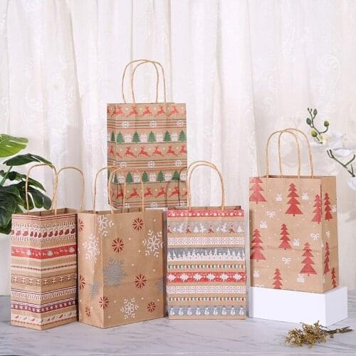 Kraft Paper Bags Snowman Christmas Gift Bags with Handle Cookie Packaging Bags Wedding Party Favor Boxes