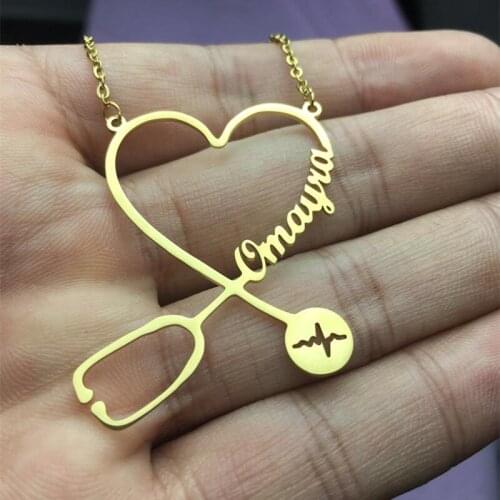 Personalized Custom Heart Name Necklace Stainless Steel Gold Chain Choker Necklace Women Christmas Gift BFF Jewelry Medical