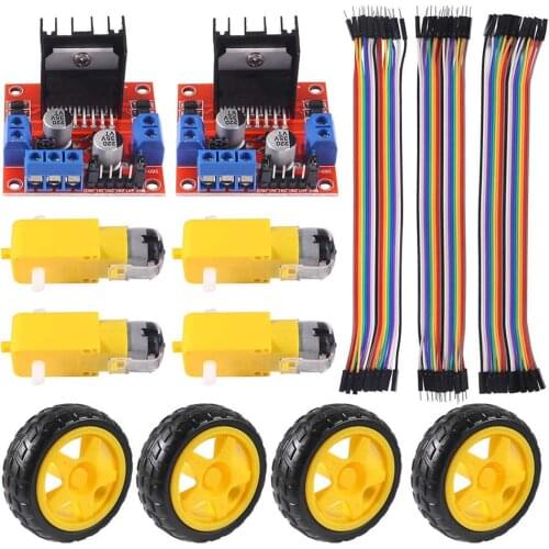 2PCS L298N Motor Controller Board Stepper Motor Control Module Dual H-Bridge + 4 Sets DC Motor Smart Car Wheel for Arduino