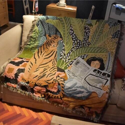 Nordic Newspaper Girl Throw Blanket Multifunction Tiger Sofa Covers Cobertor Tassel Dust Cover Air Conditioning Blankets For Bed
