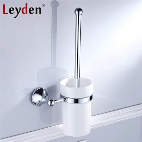 Leyden Luxury Toilet Brush Holder with Ceramic Cup ORB/ Antique Brass/ Golden/ Chrome Wall Mount Toilet Brush Bathroom Accessory
