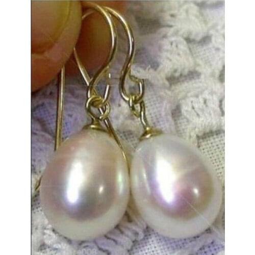 Free shipping NEW natural AAA+++ south sea white 11X13mm pearl dangle earrings 14k/20G