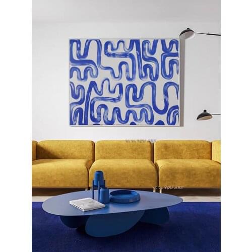 Mid Century Modern Abstract Poster Handmade Retro Wall Art Canvas Painting Wall Pictures for Living Room Home Decor