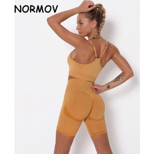 NORMOV Gym Sport Set Seamless Sexy Bra Running Shorts Women 2 Piece Set Sport Wear Fashion Running Athletic Yoga Set for Women