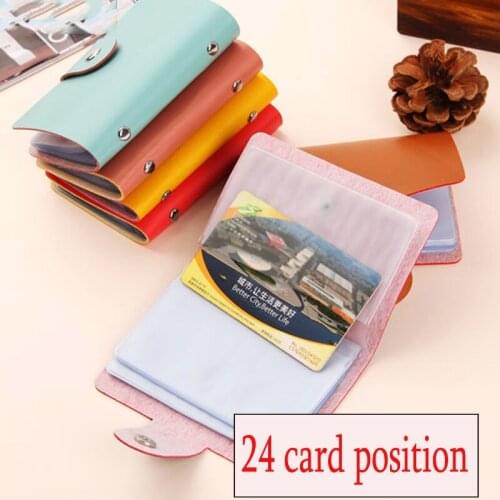 Lambskin Pattern Card Bag Leather Buckle Candy Color Card Clip PU Solid Color Leisure 24 Card Position Card Bag