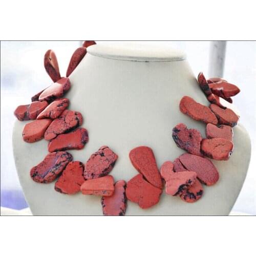 Wedding Woman Jewelry 18inch Red Stone howlite Slice Stone baroque Choker Necklace Handmade charm