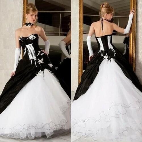 Vintage Black And White Ball Gowns Wedding Dresses 2019 Hot Sale Backless Corset Victorian Gothic Plus Size Wedding Bridal Gowns