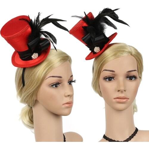 Vintage 1920s Gatsby Mini Top Hat Girls Woman Hairband Charleston Fascinator Hair Accessories for Wedding Cocktail Party Banquet