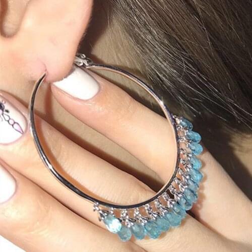 Waterdrop Crystal Tassel 925 Sterling Silver Round Hoop Earring K Tassel Collar Necklace Jewelry Set Women Wedding Xmas Gift