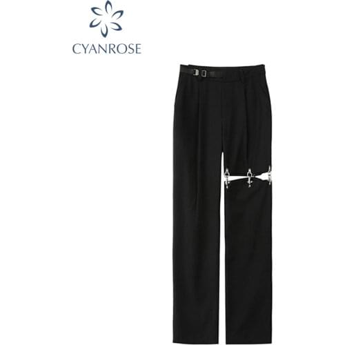 Summer Punk Women Splice Straight Leg Trousers Patchwork 2021 Fashion Harajuku Hip Hop High Waist Wide Leg Long Pants Female