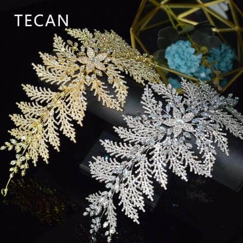 Womens Hair With Bridal Jewelry TiarasLarge Wedding Headband Jewelry Rhinestone Flowers Leaves Headband Zirconia Crystal Crown