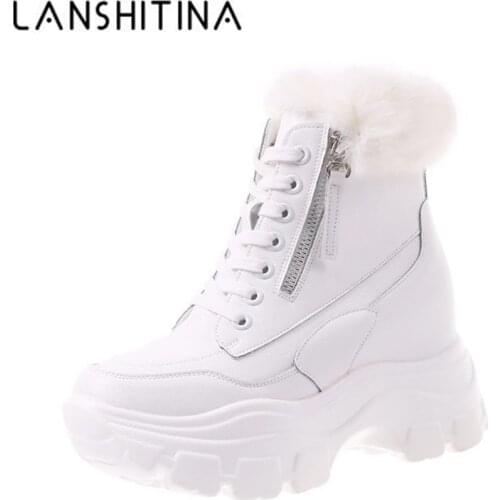 Womens Fur Snow Boots Winter Thick Bottom Short Boots 7cm Heels Round Toe Warm Plush Platform Boots Fashion Causal Ankle Boots