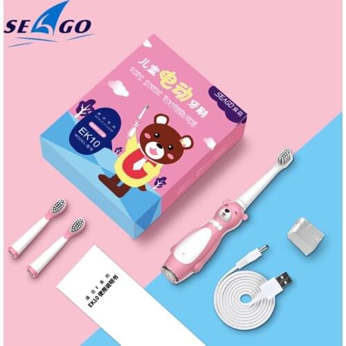 SEAGO NEW Sonic Rechargeable Kids Electric Toothbrush Cartoon Printed Children Sonic Toothbrush Waterproof Easy Cleaning EK10