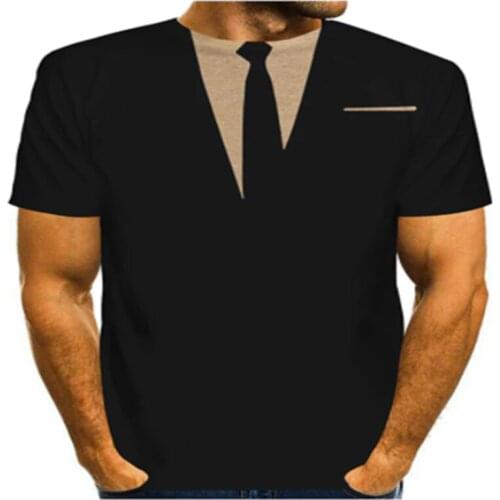 2021 summer short-sleeved streetwear fake suit vest 3D T-shirt fashion funny fake suit tuxedo bow tie 3D printing mens T-shirt