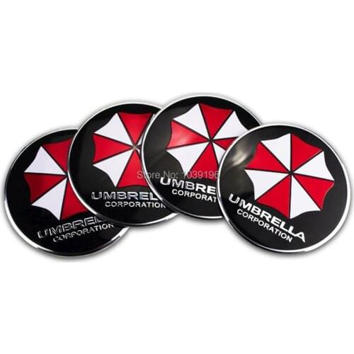 4 x Car Styling Umbrella Corporation 3D Metal Chrome Aluminium Alloy Wheel Center Cap Stickers Wheel Hub Cap Decals Emblems