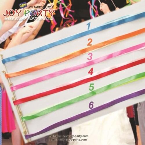 50 pcs/lot solid mixed color ribbon stick wands with bell noise maker for wedding party