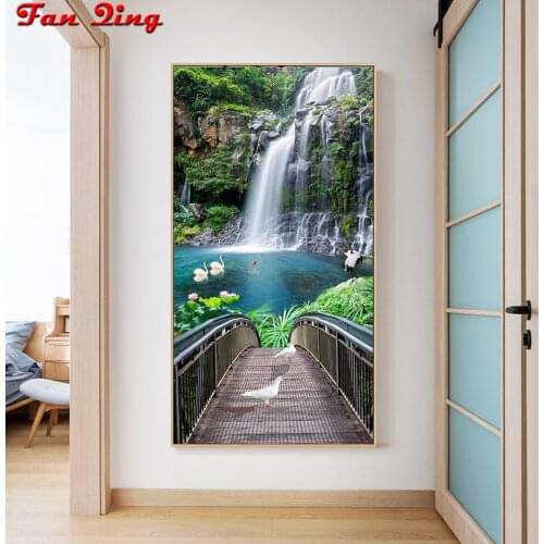 5d Diy Diamond Painting Waterfall Swan White Dove Embroidery Crystal Round Square Rhinestone Mosaic Pictures Home Decoration