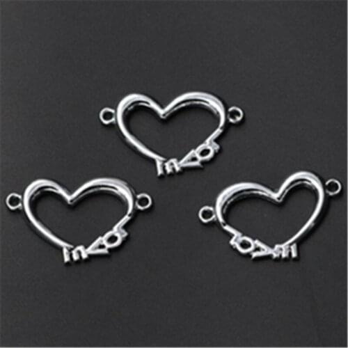8pcs Silver Plated Hollow Hearts Pendants Fashion Bracelet Necklace DIY Charm Metal Jewelry Crafts Making 32*13mm A866