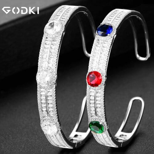 GODKI Trendy Luxury Stackable Bangle Cuff For Women Wedding Full Cubic Zircon Crystal CZ Dubai Bracelet Party Jewelry2019
