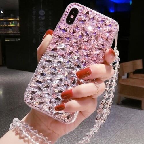 For Xiaomi Mi 11 10 Ultra Lite Redmi 9A 9T 7 8A Note 10 9 8 Pro Luxury Diamond Glitter Rhinestones Case with Crystal Chain Strap