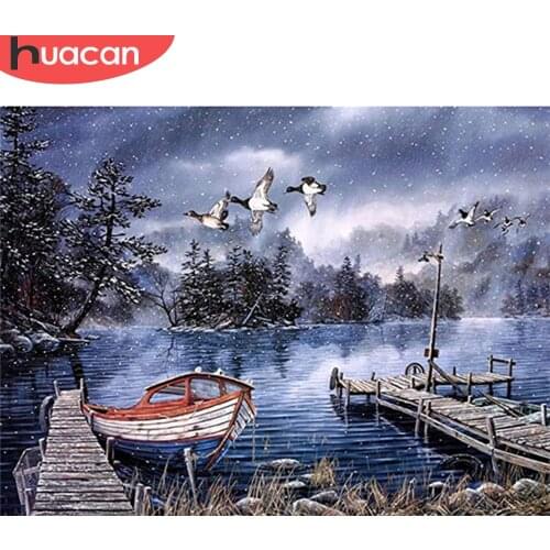 HUACAN 5D DIY Diamond Painting Winter Full Square Round Drill Diamond Embroidery Landscape Mosaic River Needlework Wall Art