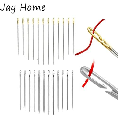 12Pcs Self Threading Needles Stainless Steel Hand Sewing Needles Opening Stitching Embroidery Needles DIY Repair Sewing Tools