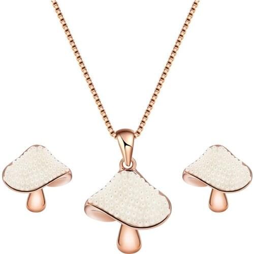 HC Fashion Mushroom Earrings Pendant Necklace Kid Girl Jewelry Sets Vintage Simulated Pearl Children Party Gift Sets Jewelry T