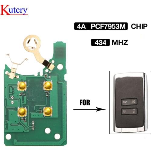 Kutery 4 Buttons Remote Key Keyless Go Circuit Board 434Mhz 4A pcf7953M Chip For Renault Megane 4 Replacement