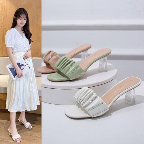Summer New Fairy Sandals Wear Transparent Crystal High-Heeled Open-Toe Flip Flops