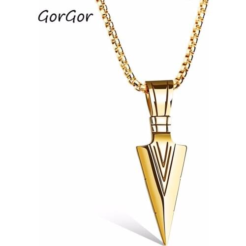 GorGor Titanium Steel Jewelry New Exquise Fashion Style Retro Spearhead Hot Sale Mens Pendant Necklace 1070