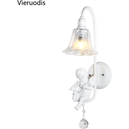 Modern Led Wall Lamp Crystal Glass E14 Resin Angel Blowing Trumpet Wall Sconce Restaurant Bedroom Bedside Foyer Wall Lights