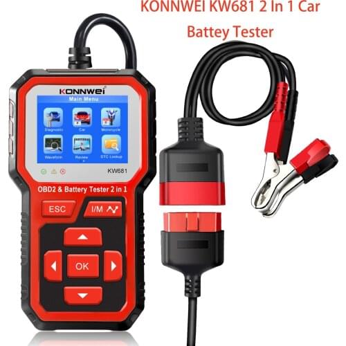 Newest KONNWEI KW681 2 In 1 OBD2 Scanner Battey Tester Analysis Instrument 6-12V Lead Acid AGM Battery Tester Support 9 language