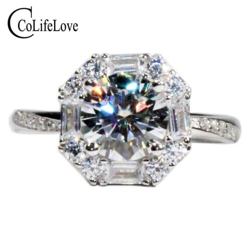 CoLife Jewelry 925 Silver Moissanite Engagement Ring for Wedding 1ct F Color Moissanite Silver Ring Moissanite Jewelry