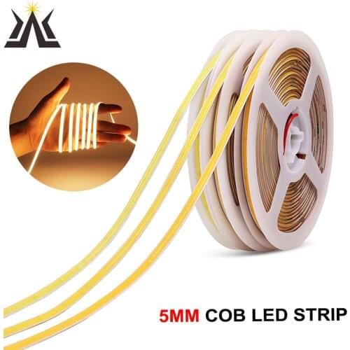 5MM Ultra Thin LED Strip COB Bar Light 24V 12V Warm Day Cool White Red Blue Green Amber Yellow Color RA90 Flexible Led Tape Lamp