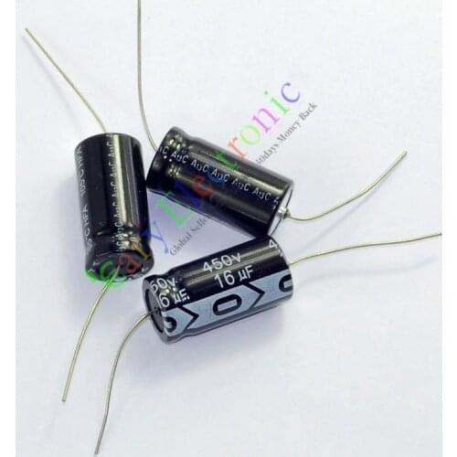 Wholesale and retail 5pc 450V 16uf 105C long copper leads Axial Electrolytic Capacitors audio amp free shipping