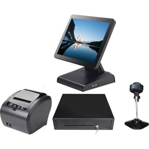 Whole set 15 inch point of sale system capacitive touch screen pos all in one for sale