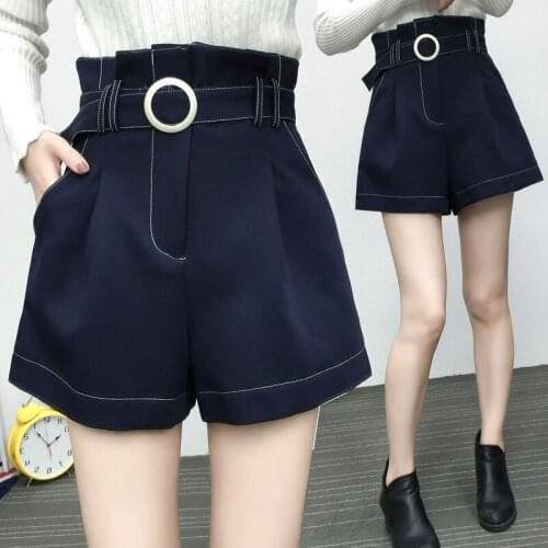 Autumn and winter high waist A word wide leg thin wearing casual shorts
