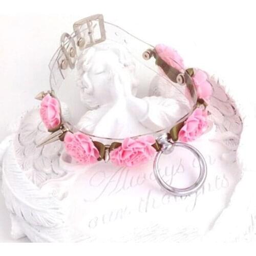 Sexy Handmade Harajuku Flower Necklace, Clear Spikes Safe Heart Choker,Stud Rivet Leather Collar Necklace